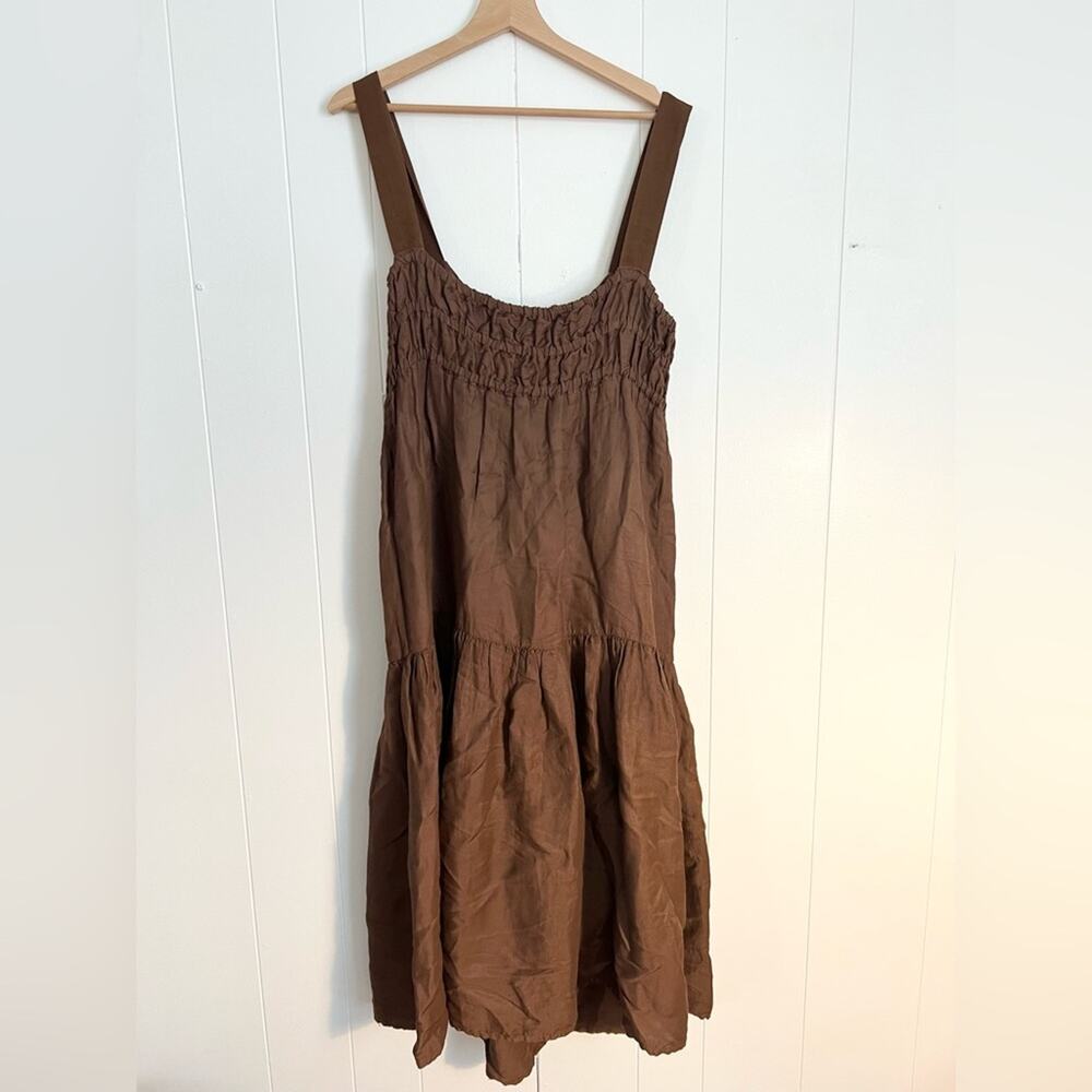 Twin set by Simona barbieri brown linen blend midi dress tiered skirt - Picture 9 of 11